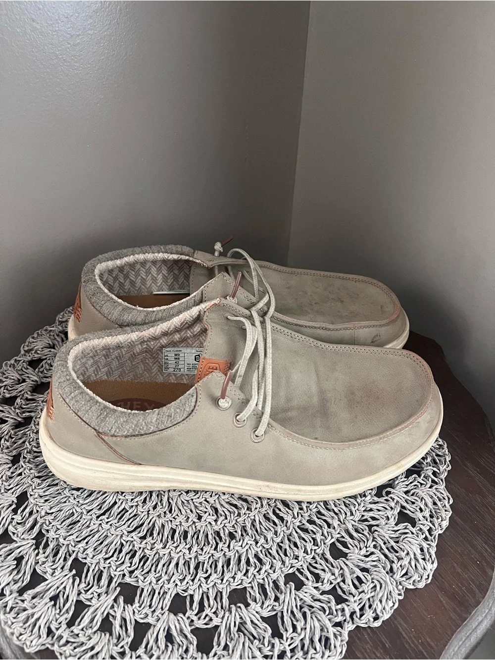 Hey Dude Men's Slip-On Casual Shoes - Light Gray leather